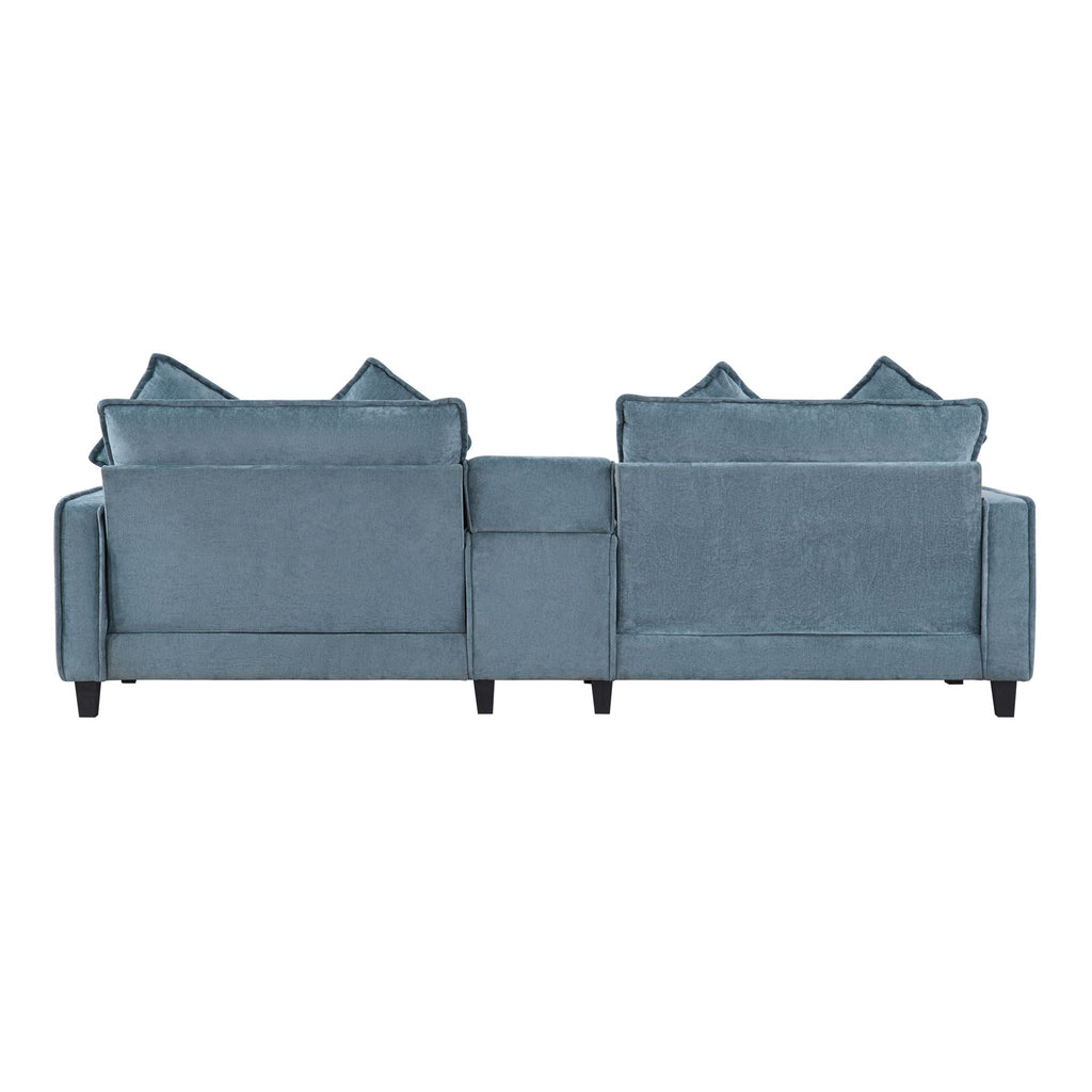 Modern Sectional Sofa with Removable Ottomans, USB Ports - Dark Gray or Light Blue