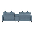 Modern Sectional Sofa with Removable Ottomans, USB Ports - Dark Gray or Light Blue