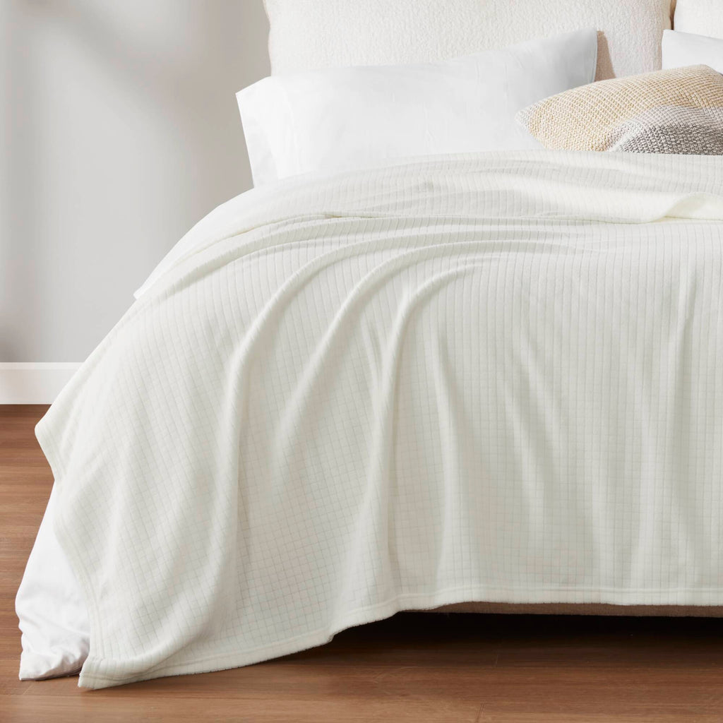 Ivory Microfleece Blanket Full/Queen with Soft Brushed Finish