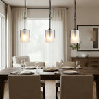 Adjustable Cylindrical Pendant Light with Frosted Glass Shade - Black or Gold