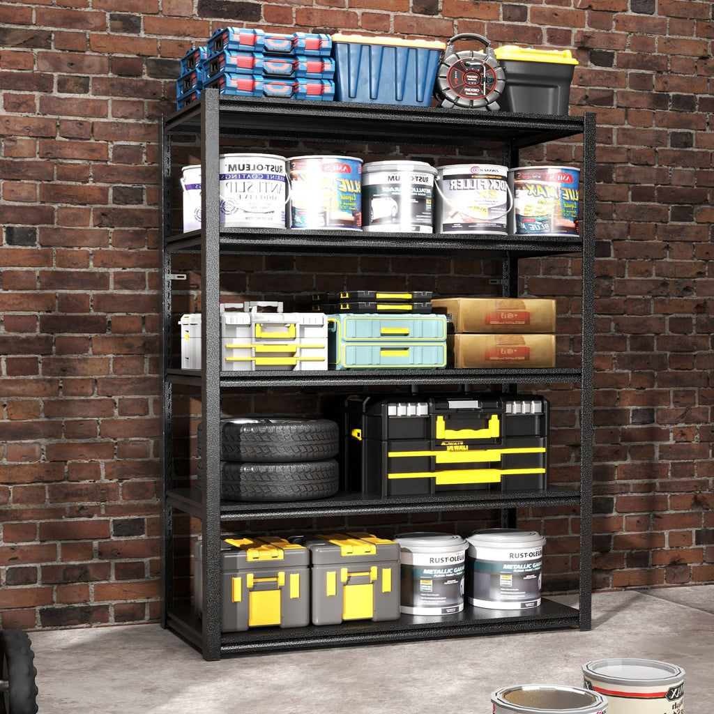 Heavy Duty Metal Garage Shelving Unit with Adjustable Shelves - Black