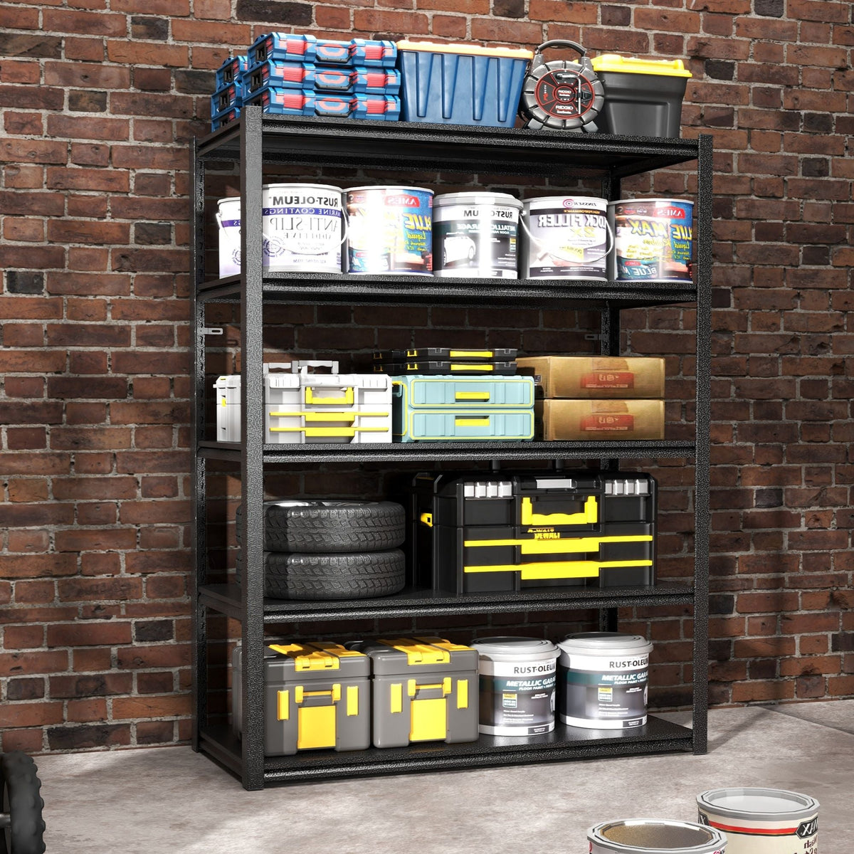 Heavy Duty Metal Garage Shelving Unit with Adjustable Shelves - Black