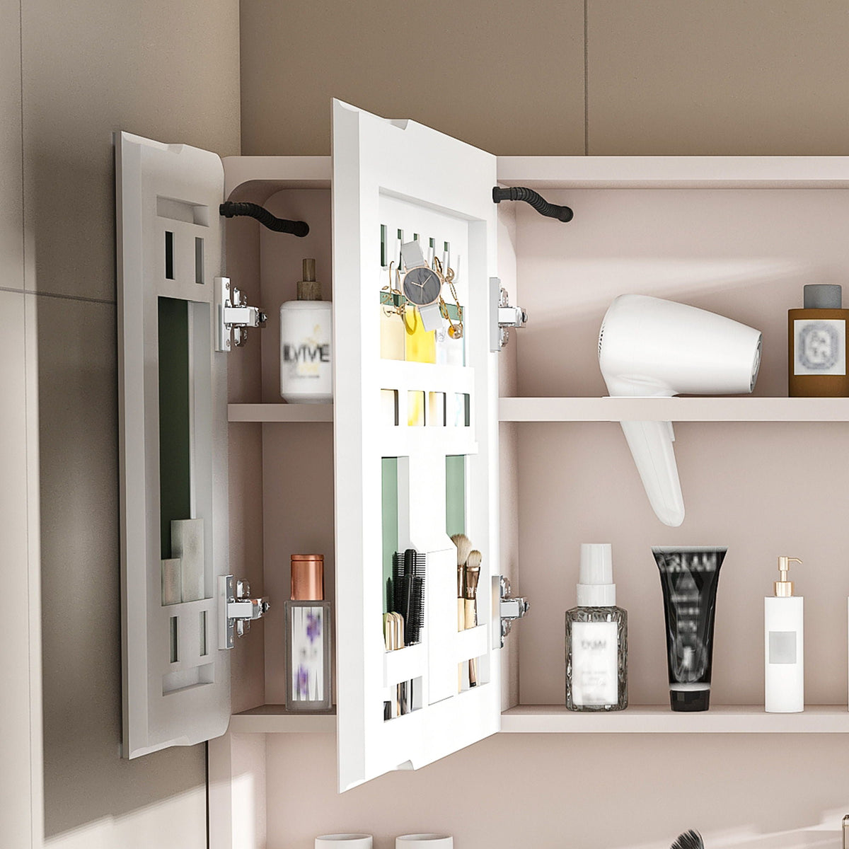 Aluminium Medicine Cabinet Mirror with LED & Defogging Function - Khaki