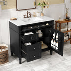 36" Bathroom Vanity with Ceramic Sink and Storage Drawers - Multiple Colors