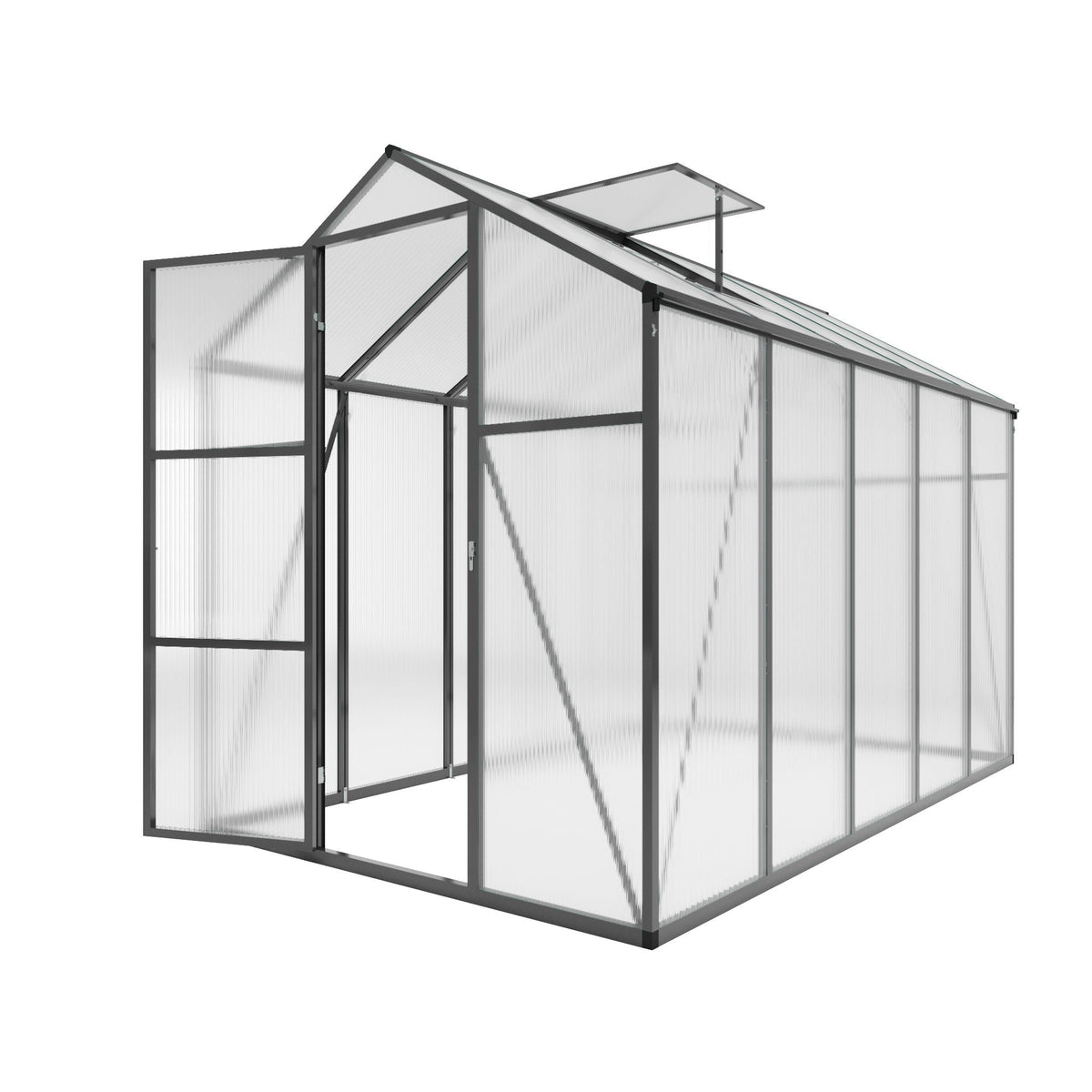 Windproof Greenhouse with Raised Base - Polycarbonate Panels - Black