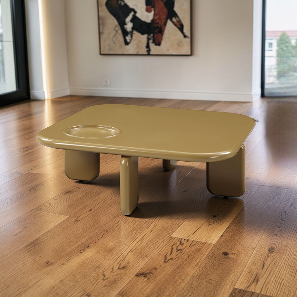 Yellow Brown Coffee Table with High Gloss Finish - 35" Square