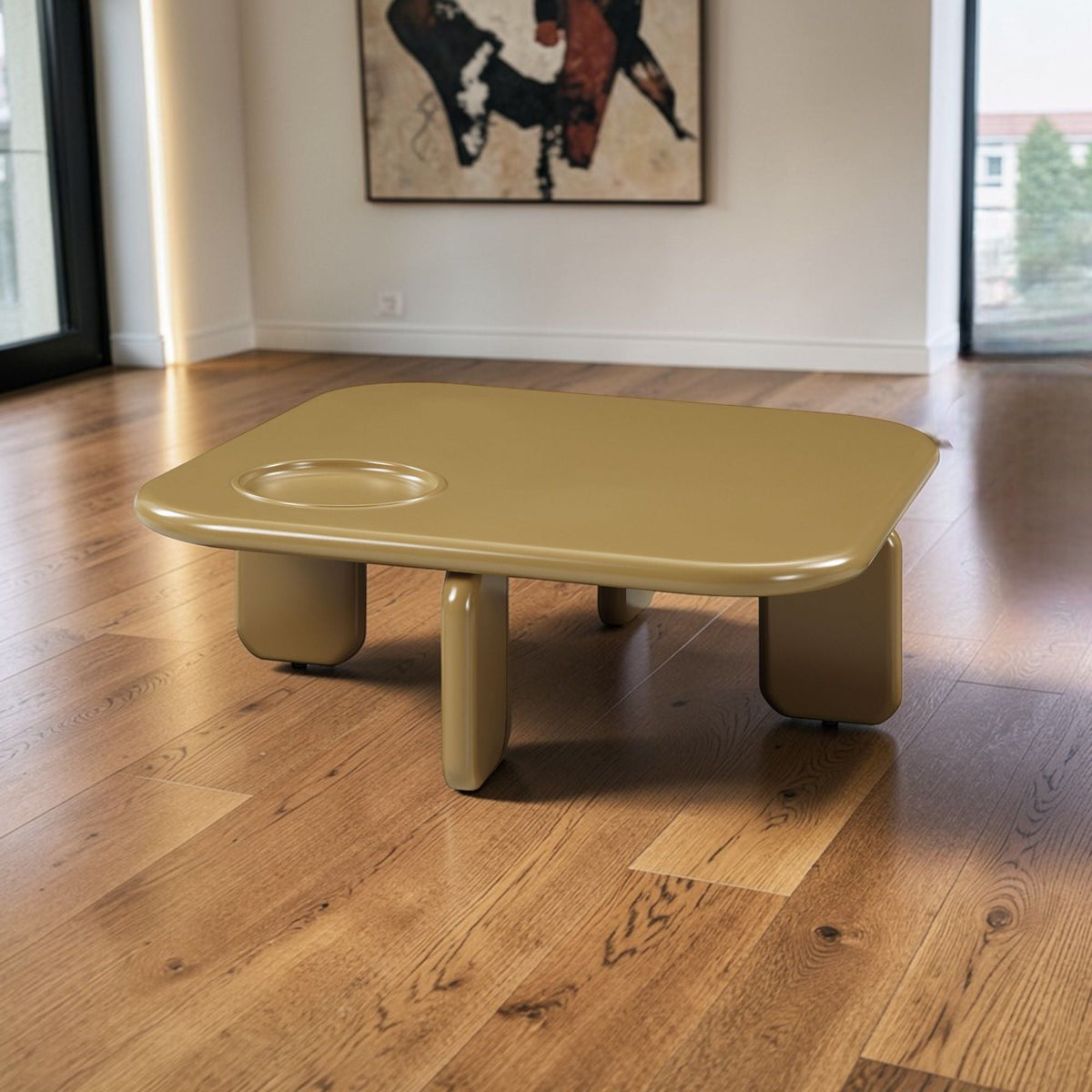 Yellow Brown Coffee Table with High Gloss Finish - 35" Square