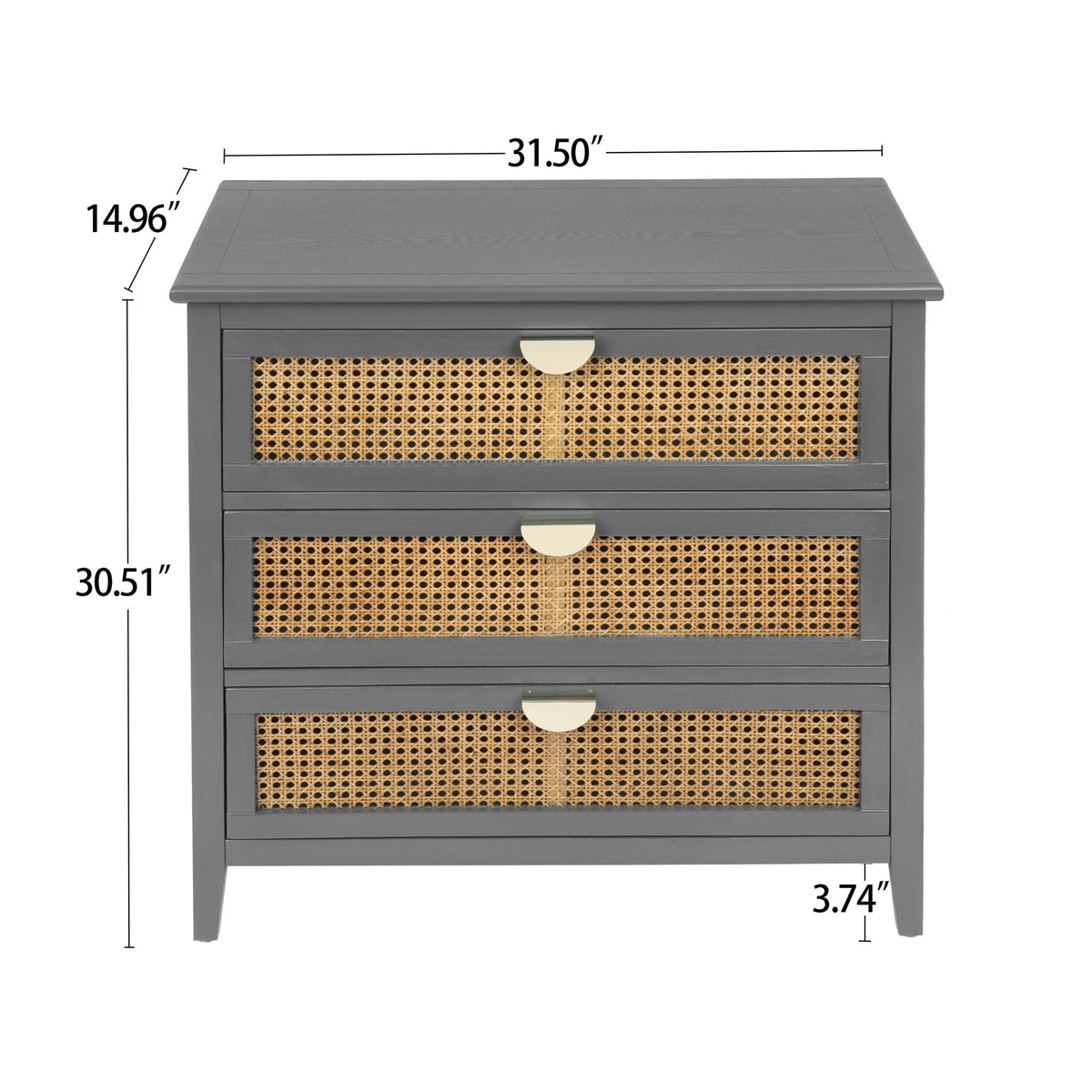 3 Drawer Cabinet, Natural Rattan