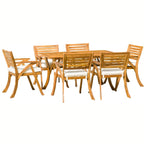 Acacia Wood Outdoor Dining Set with Cushions - 7 Piece Patio Set, Cream