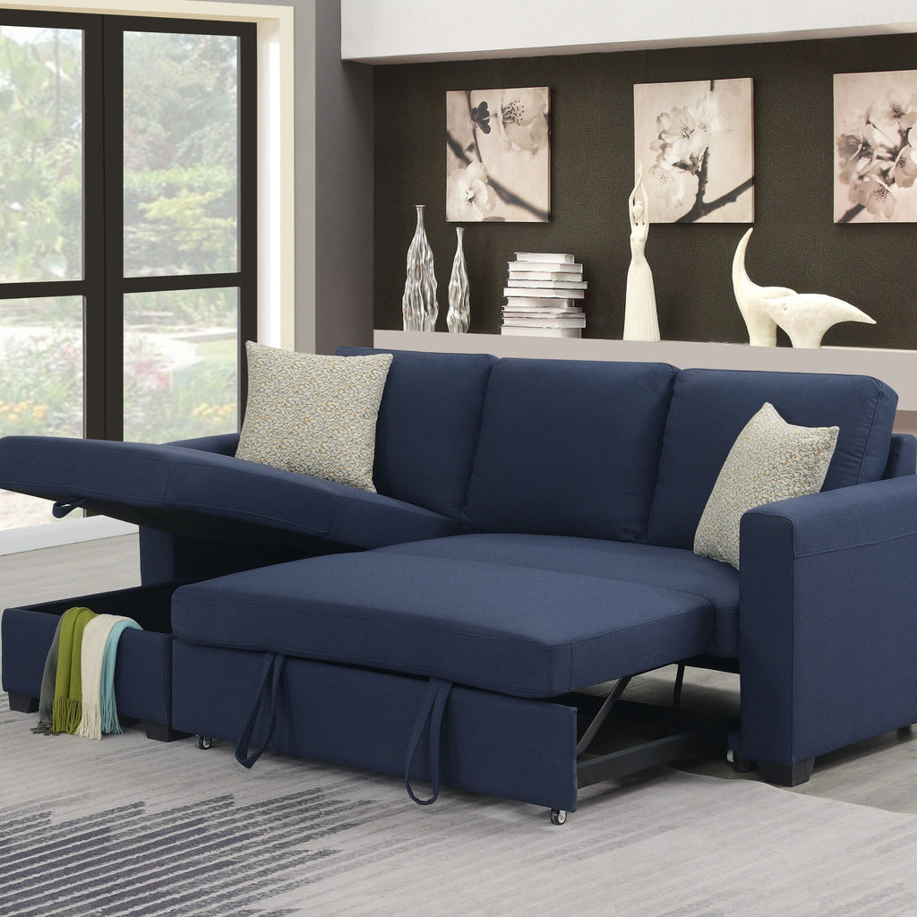 Reversible Sleeper Sectional with Pop Up Bed and Hidden Storage Chaise - Navy
