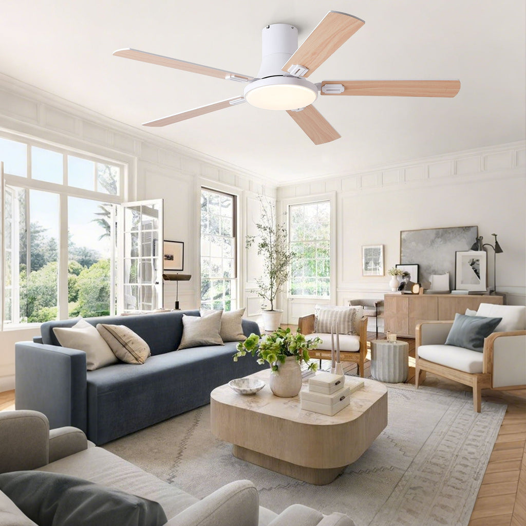 Flush Mount Ceiling Fan with LED Light and Remote Control - Black, White, Pearl Silver