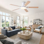 Flush Mount Ceiling Fan with LED Light and Remote Control - Black, White, Pearl Silver