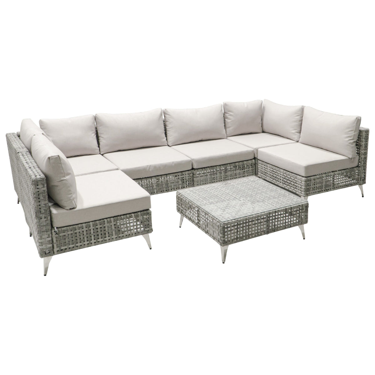 7-Piece Wicker Patio Furniture Set with Water-Resistant Cushions - Neutral
