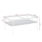 Rectangular Coffee Table with Tempered Glass Top and Metal Legs - Black, Dark Brown, or White