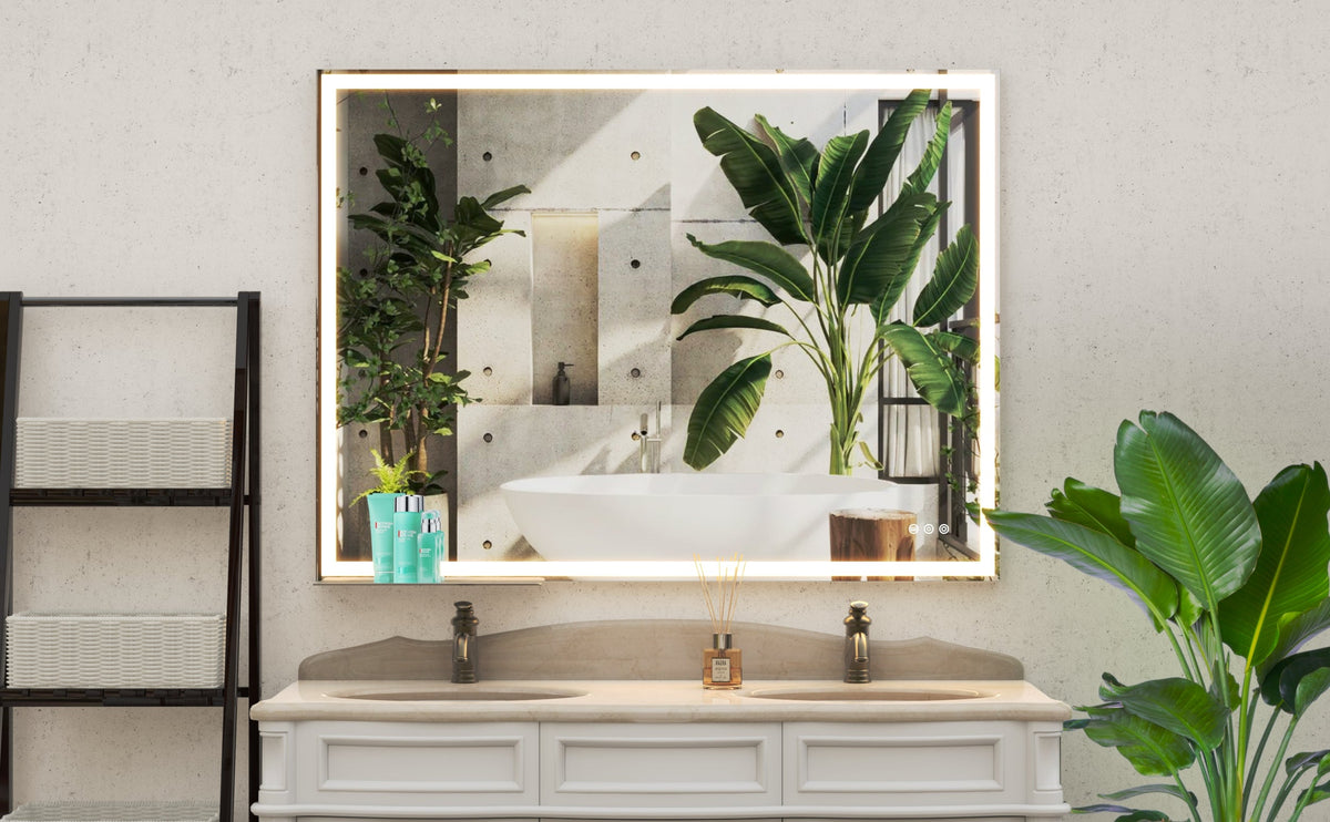 48x36 Inch LED Bathroom Vanity Mirror with Adjustable Lights - Aluminium