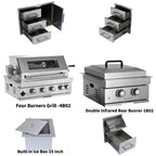 Built-In Outdoor Kitchen LPG Gas Grill with Ice Box and BBQ Tool Set - Silver
