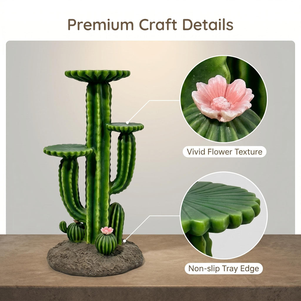 32'' Resin Saguaro Cactus Plant Stand with Three Display Shelves - Green