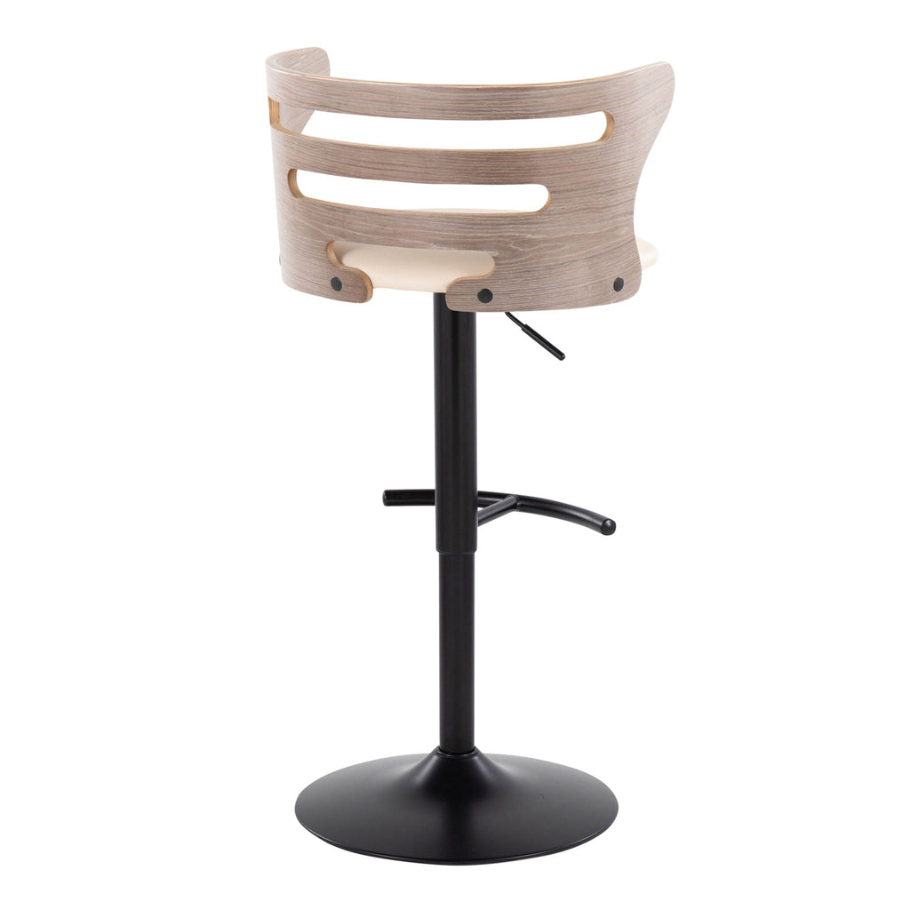Mid-Century Modern Adjustable Barstool Set with Swivel and Rounded T Footrest - Beige or Black