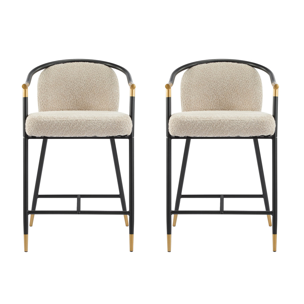 Upholstered Counter Stool with Metal Frame - 26" Seat Height, Set of 2 - Almond