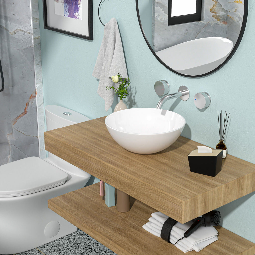 Modern Ceramic Circular Vessel Bathroom Sink with Stain Resistant Finish - White