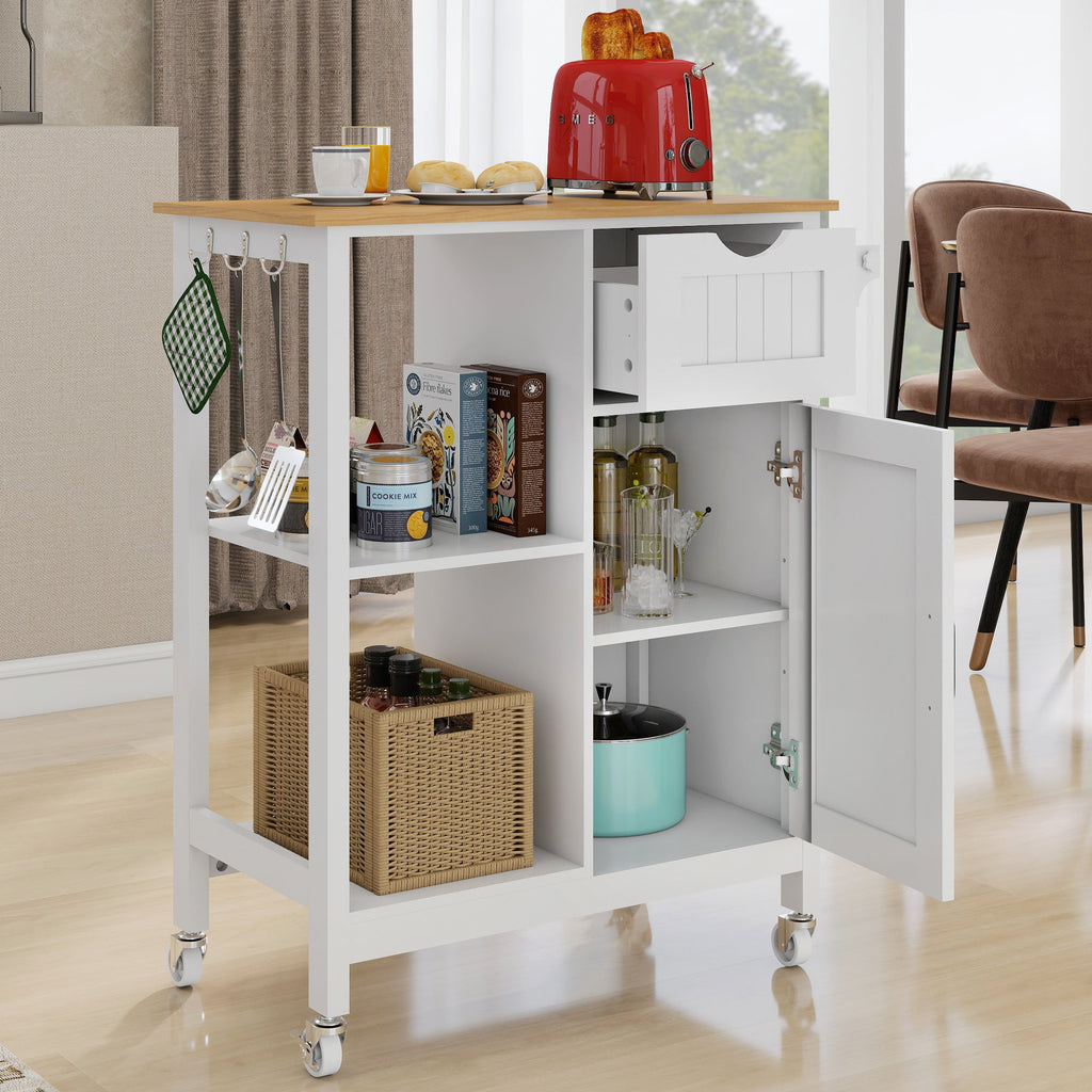 Kitchen Island Cart with Mobile Storage Cabinets - MDF & Metal