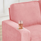 Modern Snowfleece Fabric 3 Seater Sofa with Cup Holder – Pink