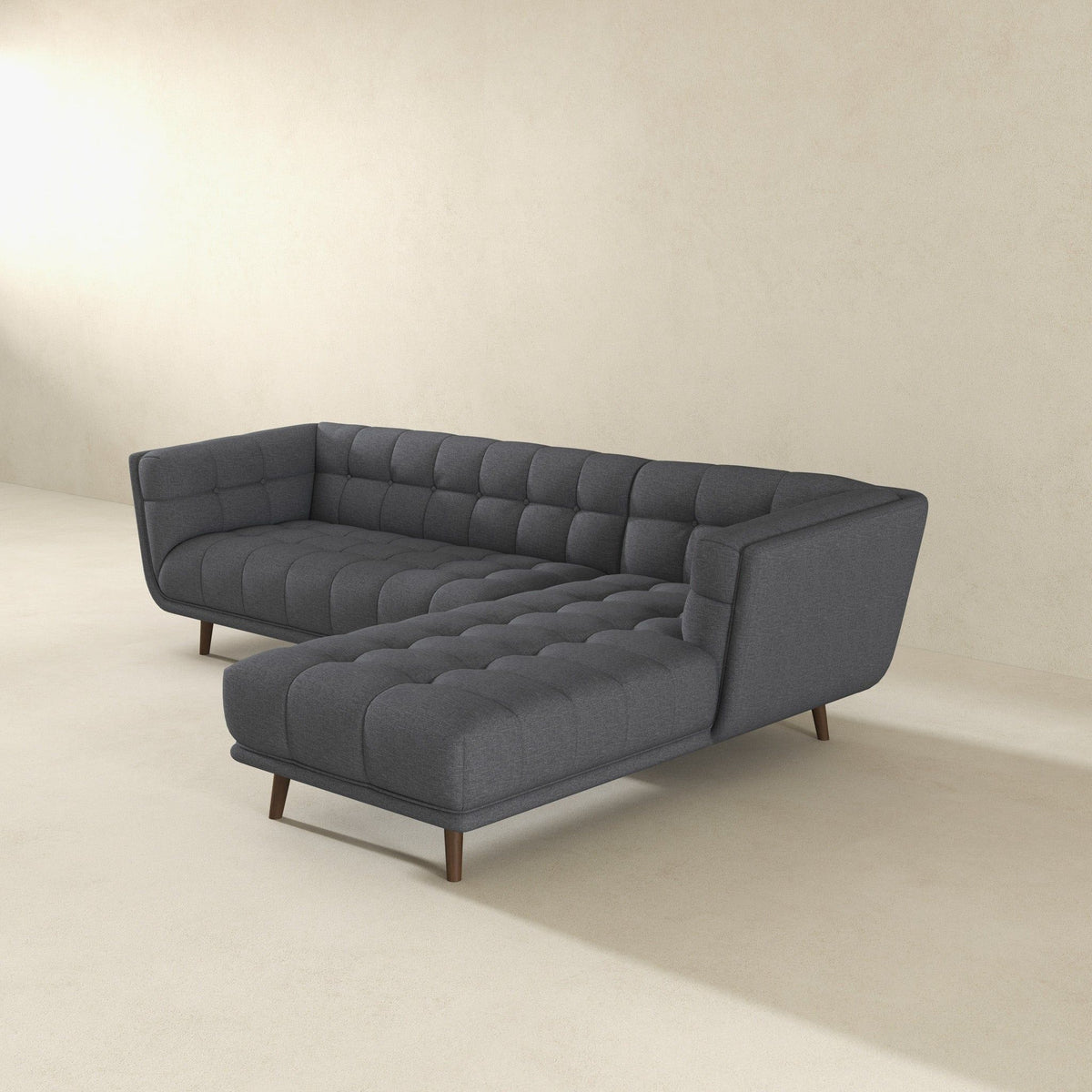 L Shape Sectional Sofa Tufted with Mid-Century Modern Design - Dark Gray or Beige