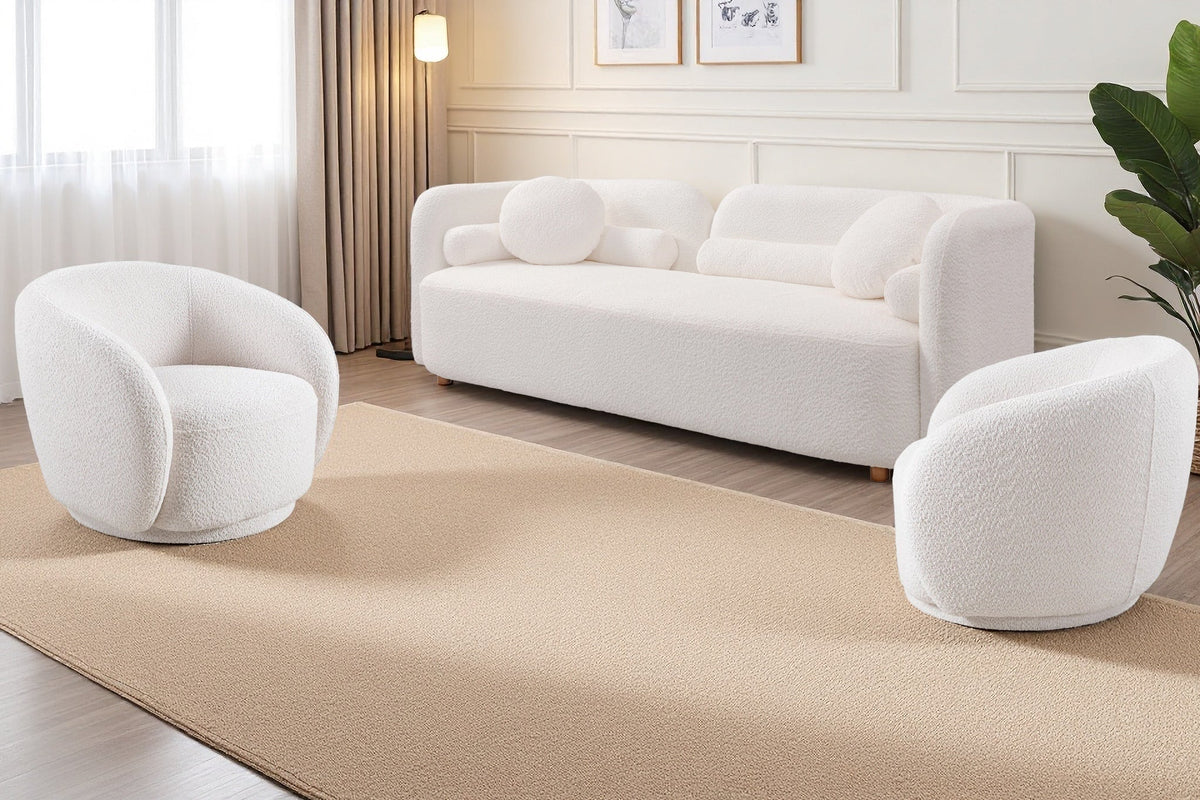 Luxury Modern Sofa Couch with Boucle Fabric - White/Beige