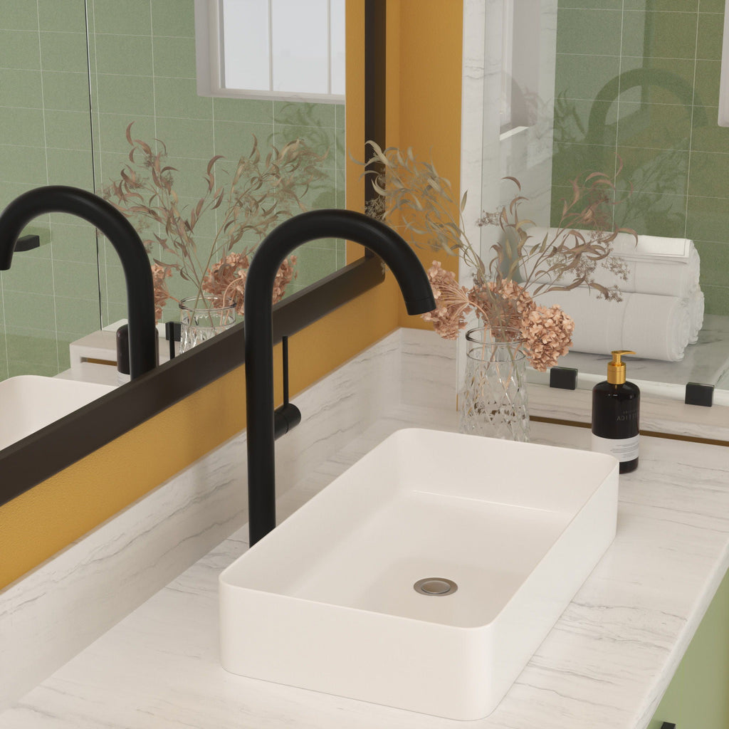 Modern Ceramic Rectangular Bathroom Vessel Sink with European Design - White or Black
