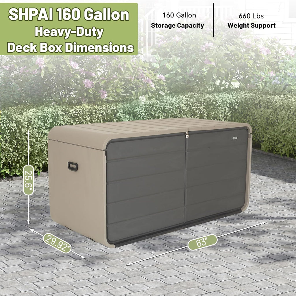 160 Gallon Heavy-Duty Resin Deck Box with Lockable Storage - Brown