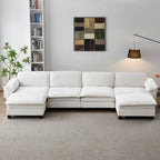Luxury Four-Seater U-Shape Sofa with Two Ottomans - Chenille