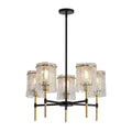 5 Light Textured Glass Chandelier with Adjustable Height - Black & Gold