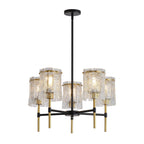 5 Light Textured Glass Chandelier with Adjustable Height - Black & Gold