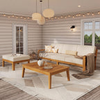 L Shape 3-Piece Acacia Wood Patio Sofa Set with Waterproof Cushions - Natural Finish