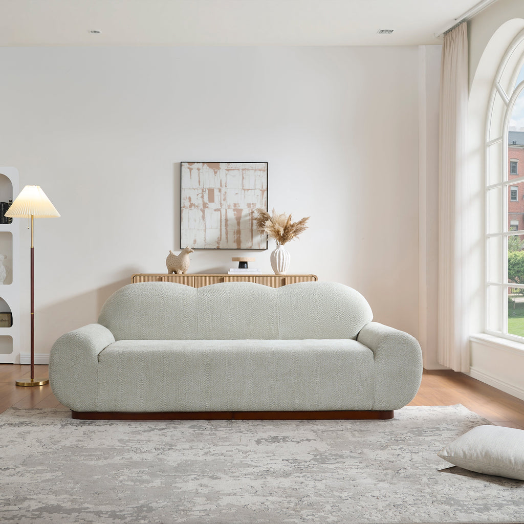Boucle Curved 3-Seater Sofa with Round Arms - Light Upholstery
