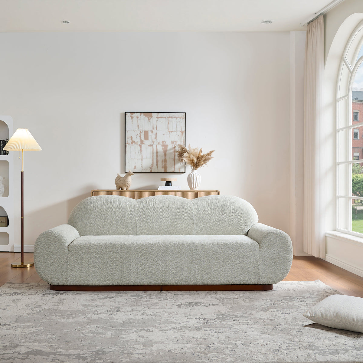 Boucle Curved 3-Seater Sofa with Round Arms - Light Upholstery