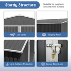 10x10 FT Metal Outdoor Storage Shed with Lockable Double Doors - Black