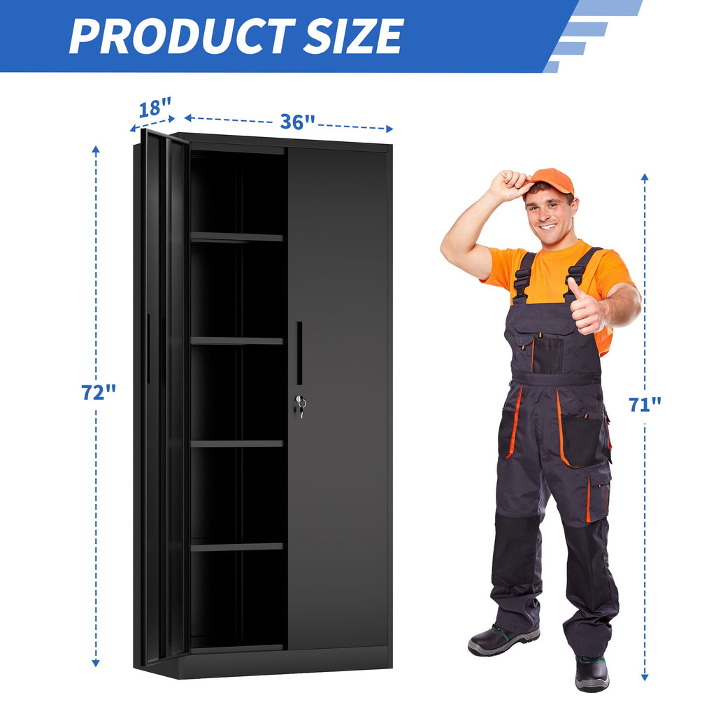Steel Garage Storage Cabinet with Adjustable Shelves and Lock – Black or White