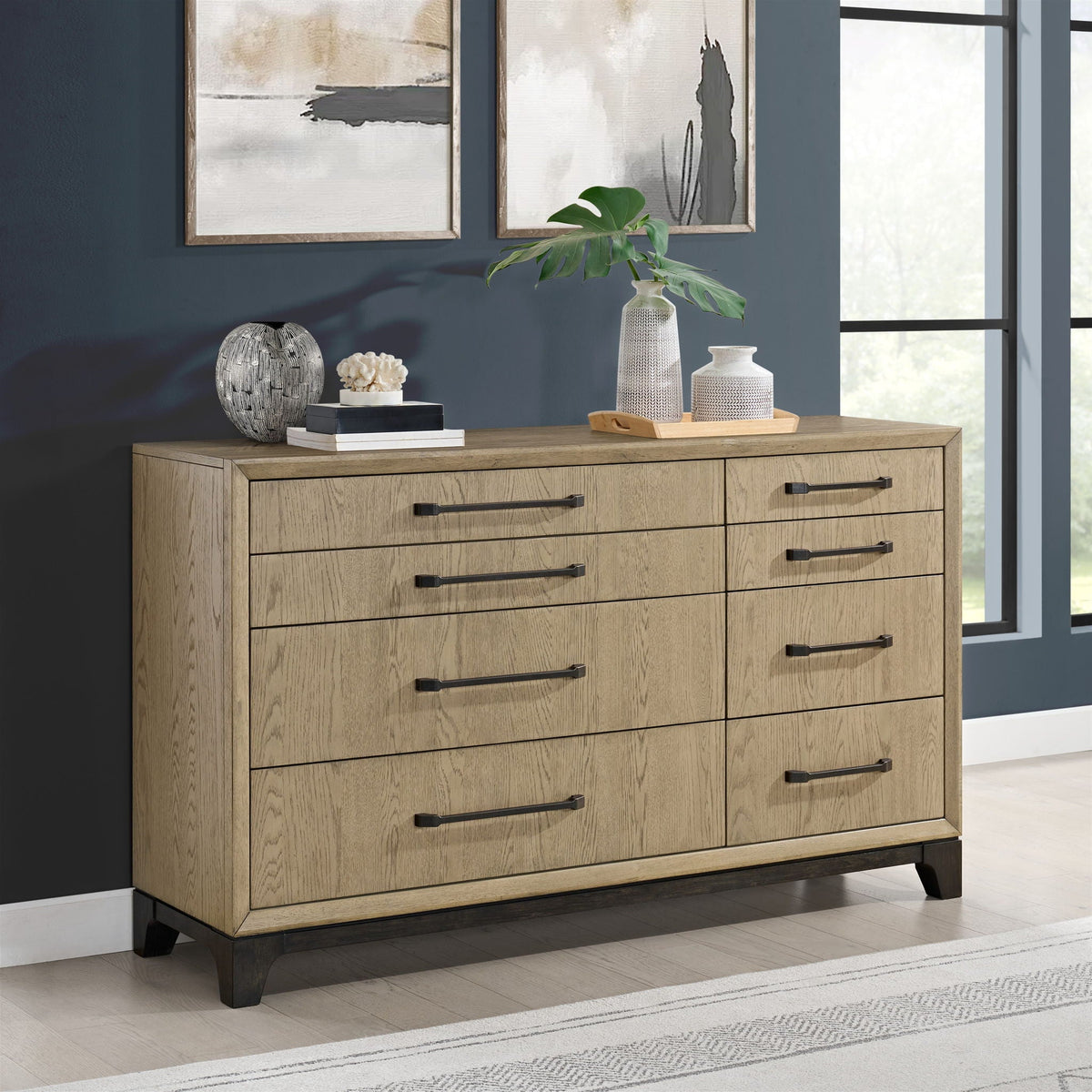 8 Drawer Dresser with Metal Pulls - Brown