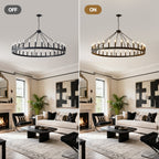 53.15 Inch Matte Black Wagon Wheel Chandelier with 30 Lights