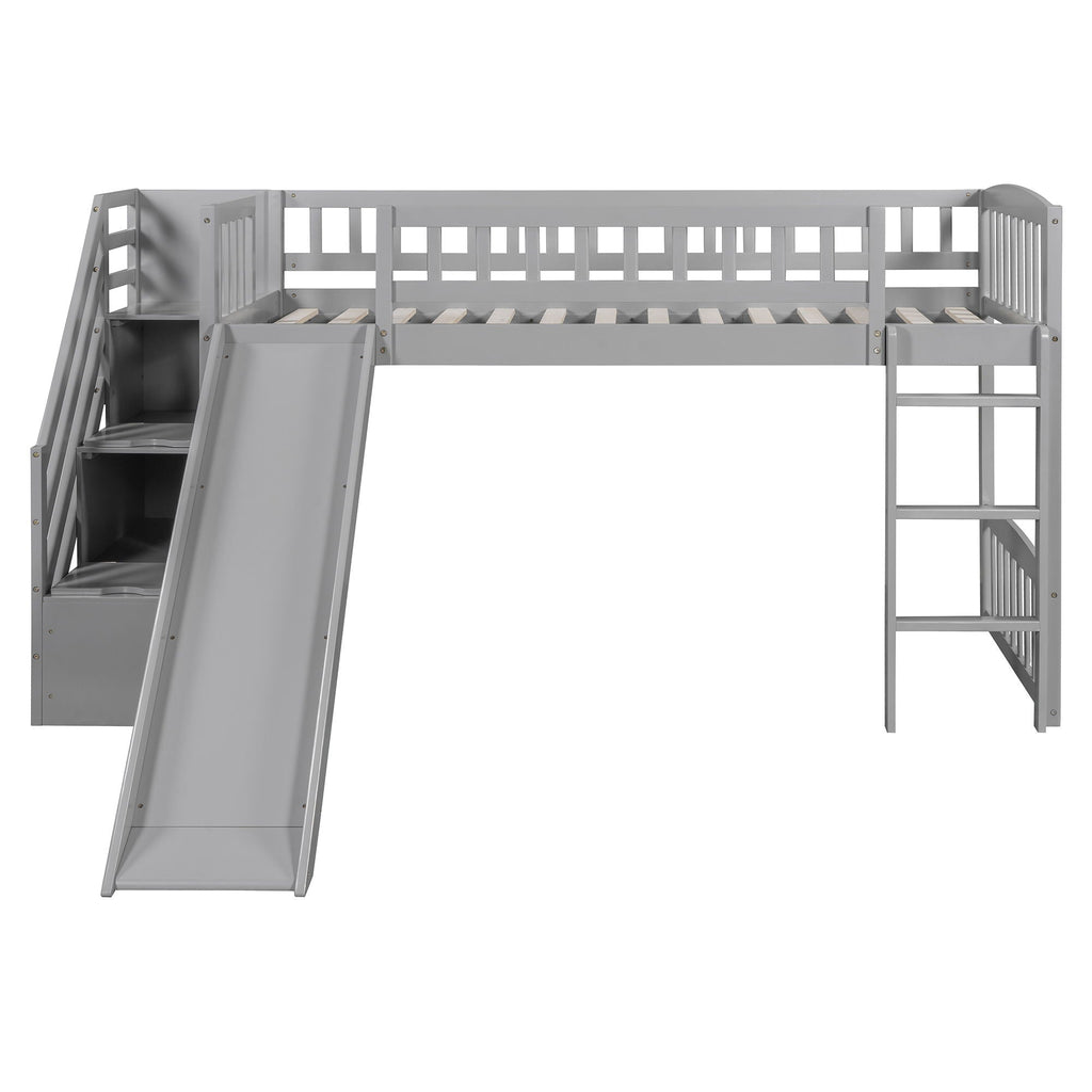 Loft Stairway Bed with Drawers and Convertible Ladder - Twin