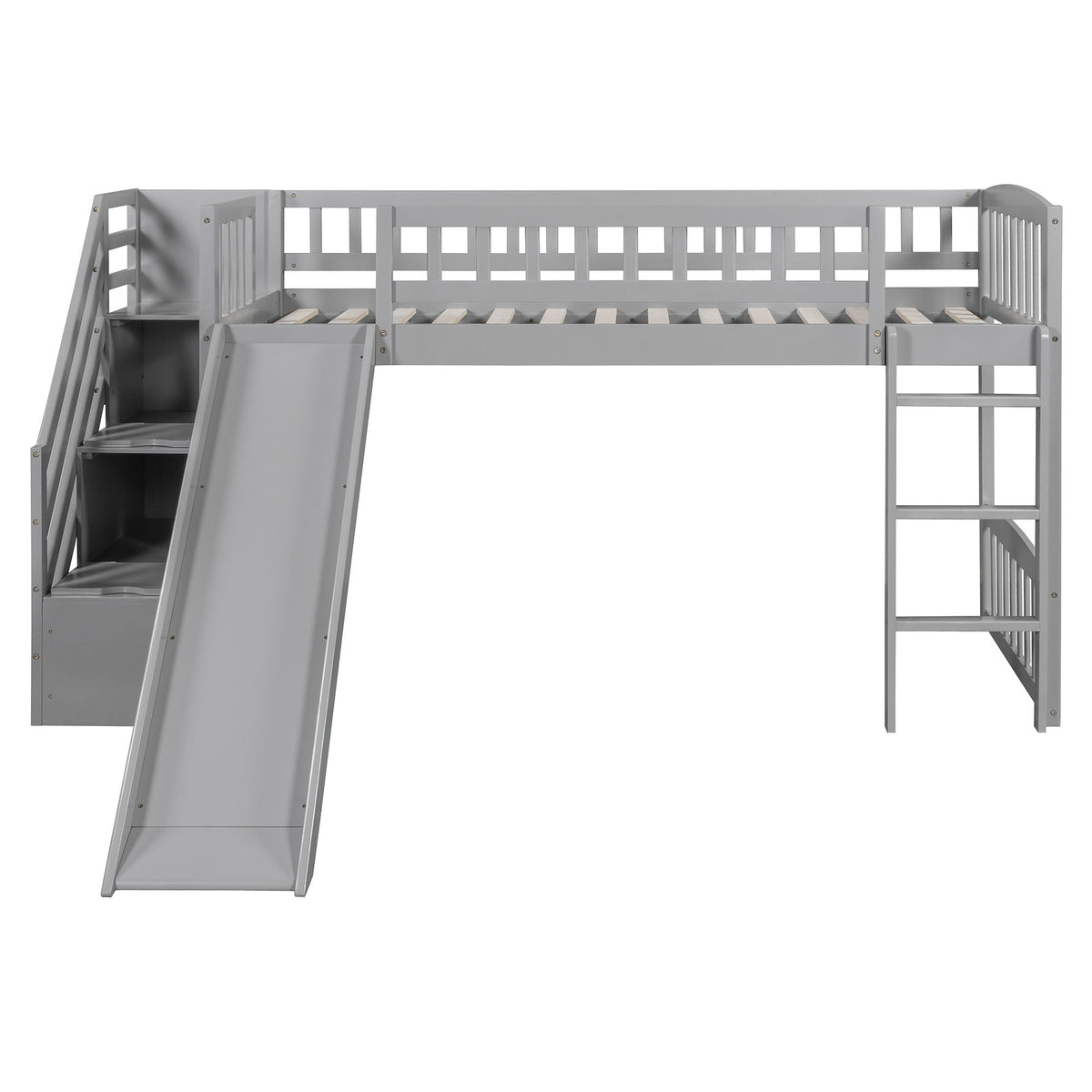 Loft Stairway Bed with Drawers and Convertible Ladder - Twin