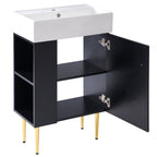 Bathroom Vanity with Single Ceramic Sink and Side Storage - Multiple Colors