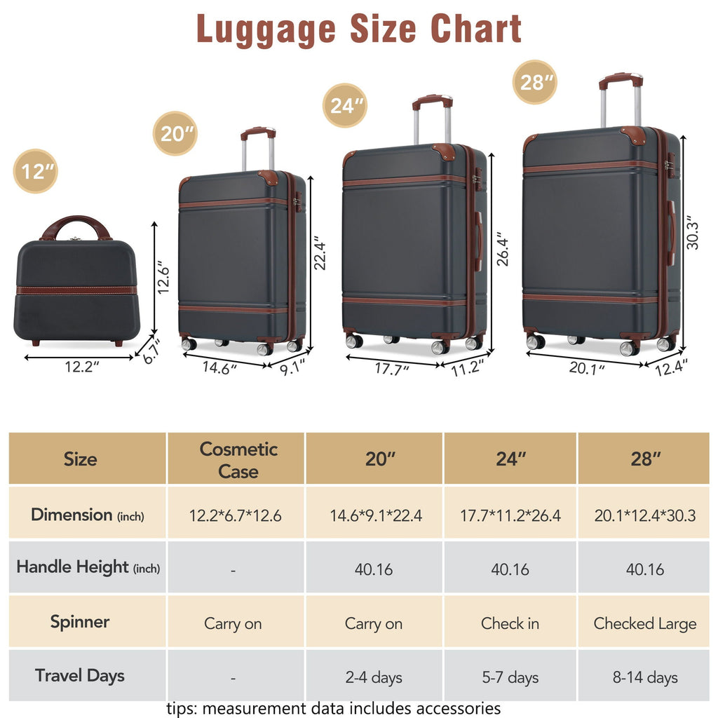 Hardshell Luggage Sets 4 Pieces with TSA Lock - Lightweight, Multiple Colors