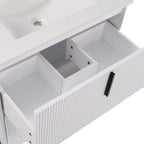 Bathroom Vanity With Ceramic Sink and Fluted Design - Dark Green, White, Light Brown