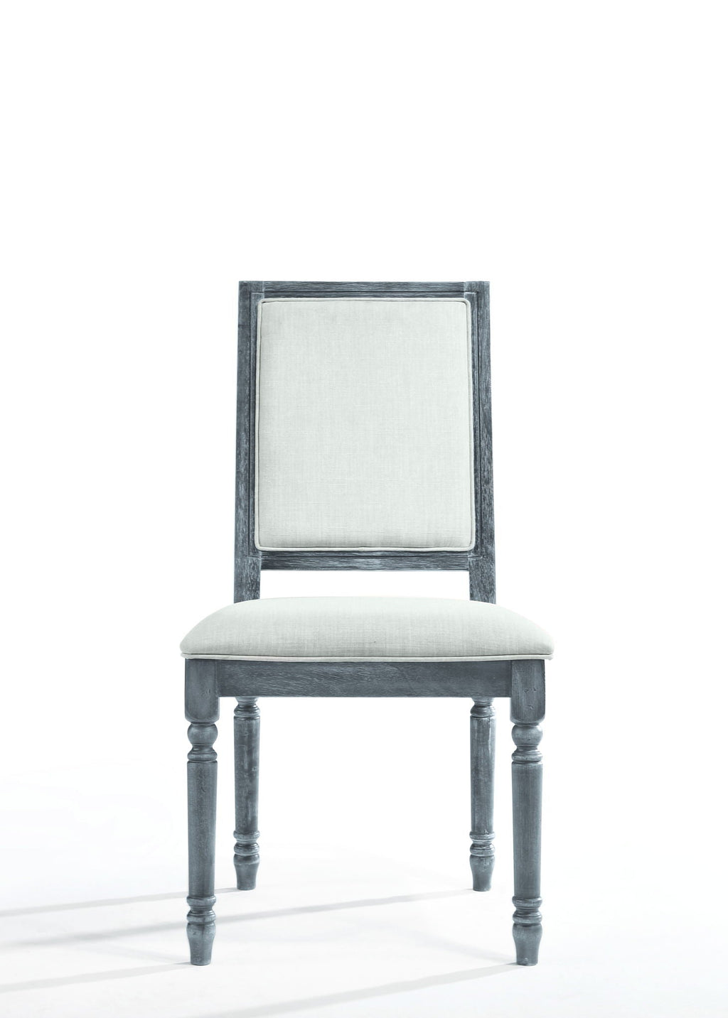 Weathered Side Chair with Cream Linen Upholstery - Cream / Gray