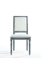Weathered Side Chair with Cream Linen Upholstery - Cream / Gray