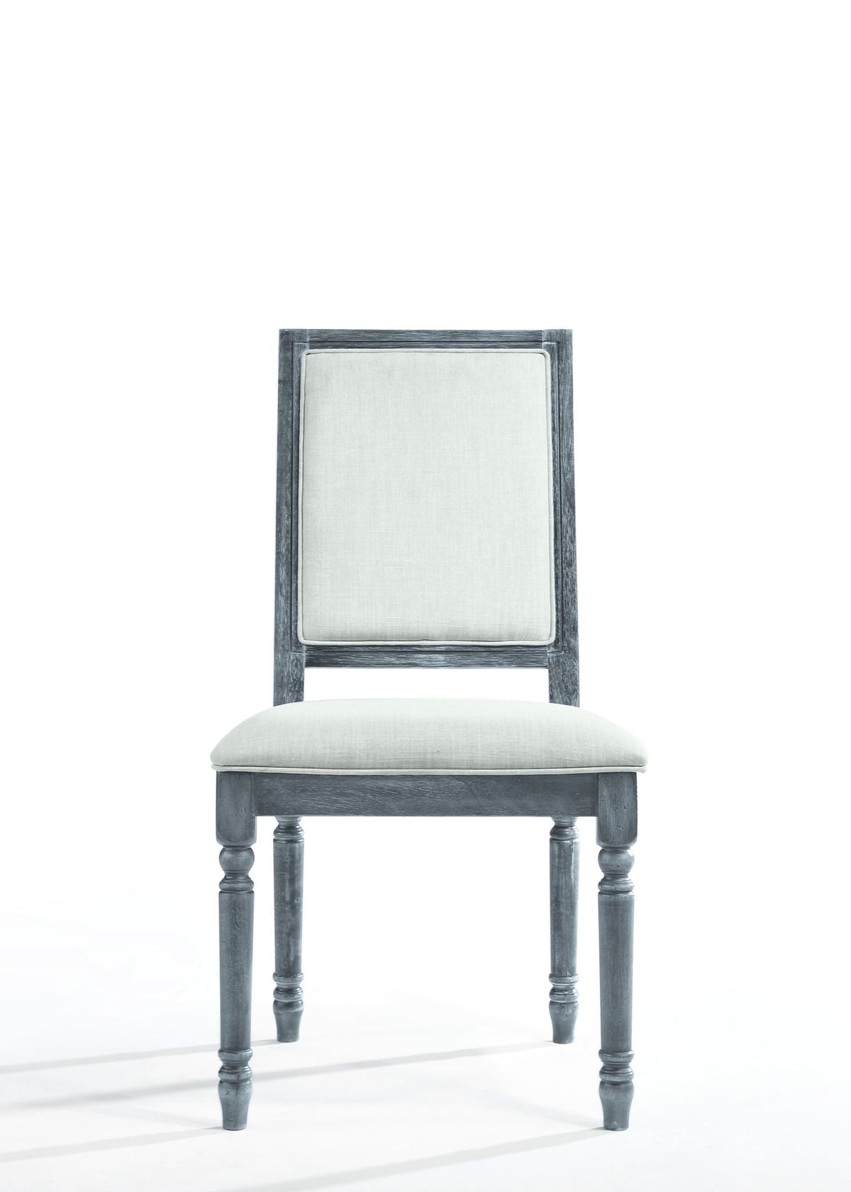 Weathered Side Chair with Cream Linen Upholstery - Cream / Gray