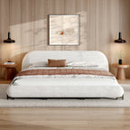 King Size Bed Frame with Boucle Fabric and Thick Headboard - Off White
