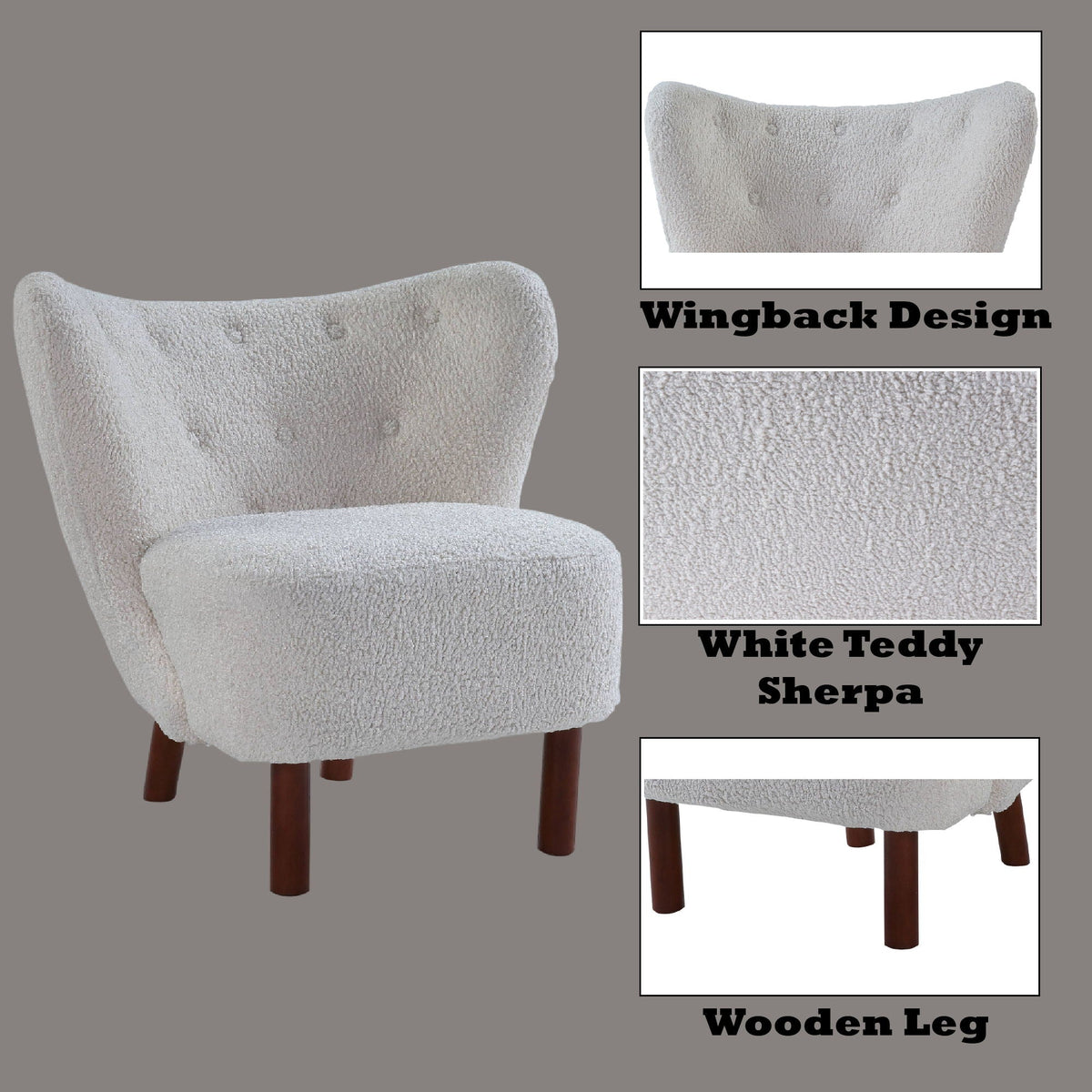 Teddy Sherpa Accent Chair with Plush Upholstery - White